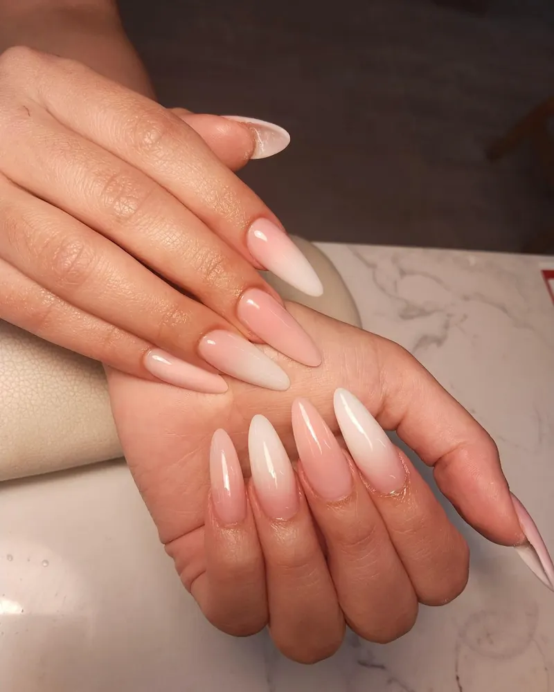 Nude ombré almond nails at Chillux Nails, Orpington