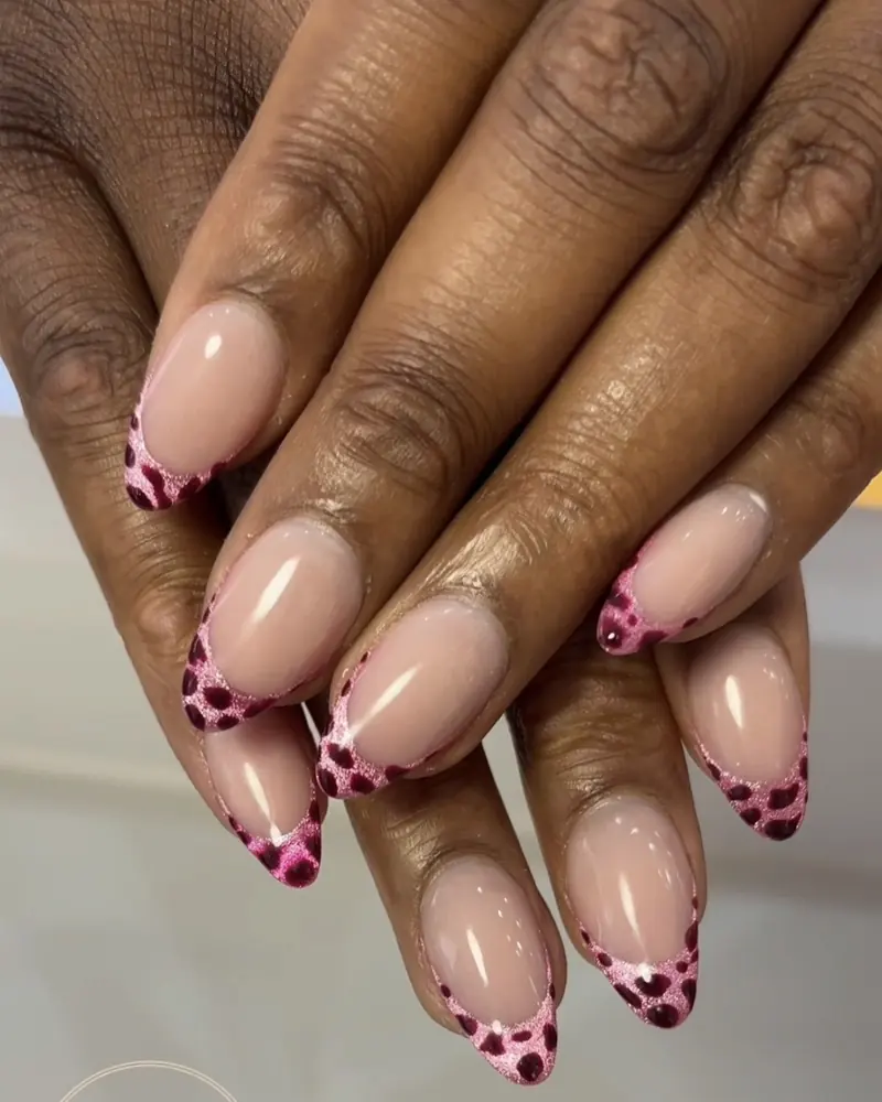 Pink leopard print French tips at Chillux Nails, Orpington